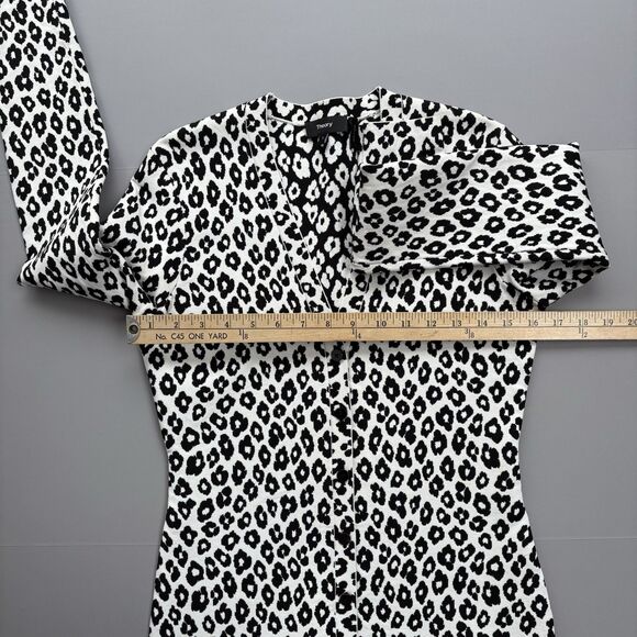 Theory Women Small Jacquard Leopard Print V-Neck Cardigan  Black White Stretchy - Picture 7 of 12